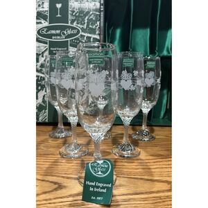 EAMON‎ GLASS DUBLIN CLADDAGH IRISH SET OF 6 Champagne Flutes WITH BOX IRELAND